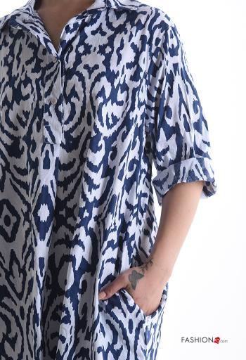 mit kragen Kleid aus Baumwolle mit Knöpfen 3/4 ärmel mit Taschen - ph 4