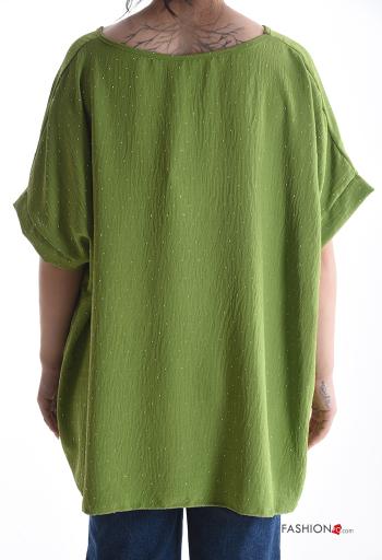 short sleeve crew neck oversized Blouse with rhinestones - ph 2