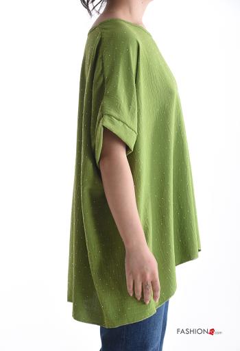short sleeve crew neck oversized Blouse with rhinestones - ph 3