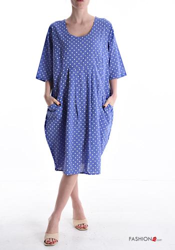 Abito in Cotone oversize Fantasia pois con tasche maniche a tre quarti - ph 1