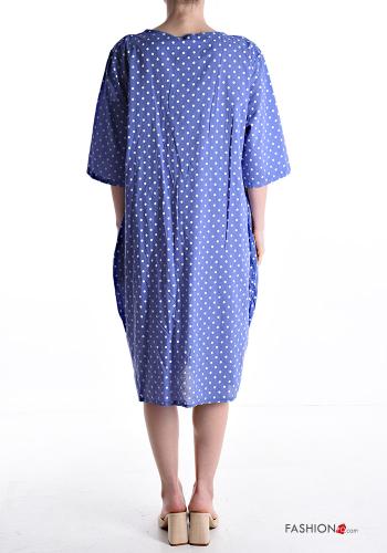 Abito in Cotone oversize Fantasia pois con tasche maniche a tre quarti - ph 2
