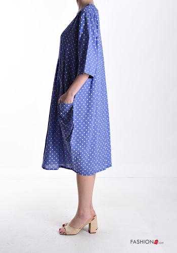 Abito in Cotone oversize Fantasia pois con tasche maniche a tre quarti - ph 3