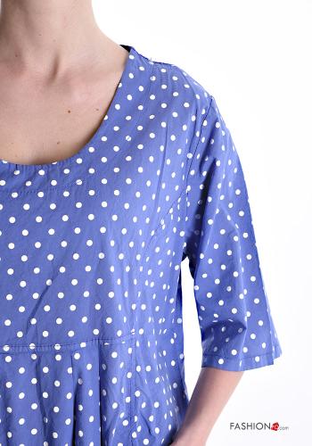 Abito in Cotone oversize Fantasia pois con tasche maniche a tre quarti - ph 4