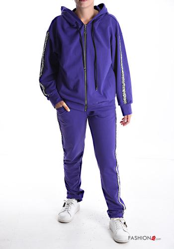 Tuta sportiva in Cotone con zip con paillettes con cappuccio con elastico con tasche - ph 1