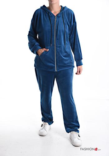 Tuta sportiva in velluto con elastico con zip con cappuccio - ph 1