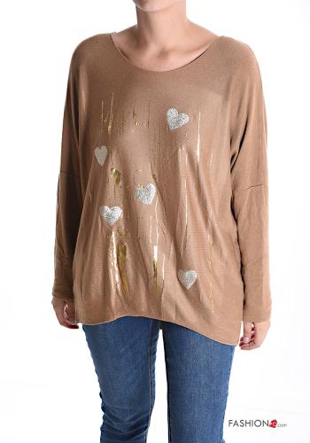 heart motif Long sleeved top with v-neck