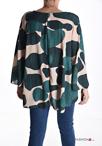 Blouse manches à volant col rond Imprimé abstrait avec collier - ph 2