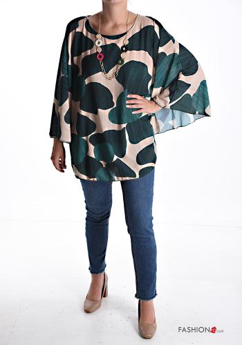 Blouse manches à volant col rond Imprimé abstrait avec collier - ph 5