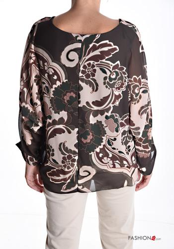Abstrakte Muster chiffon u-boot ausschnitt Bluse mit knoten - ph 2