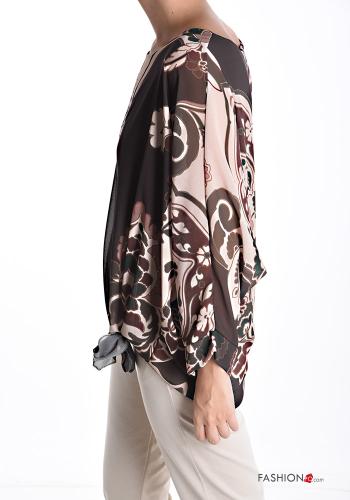 Abstrakte Muster chiffon u-boot ausschnitt Bluse mit knoten - ph 3