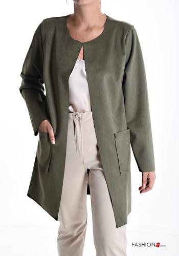 Giacca girocollo camoscio maniche lunghe con tasche senza fodera - ph 1