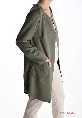 Giacca girocollo camoscio maniche lunghe con tasche senza fodera - ph 3