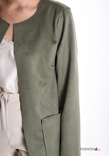 Giacca girocollo camoscio maniche lunghe con tasche senza fodera - ph 4