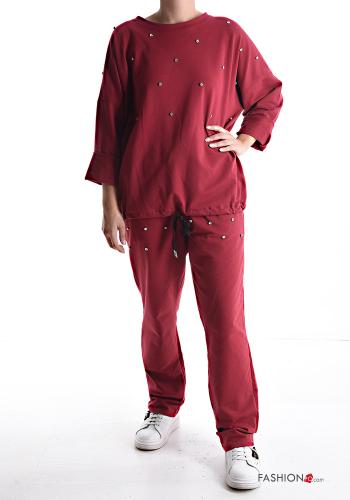 Traje de deporte de Algodón manga larga cuello redondo con brillantes con elástico