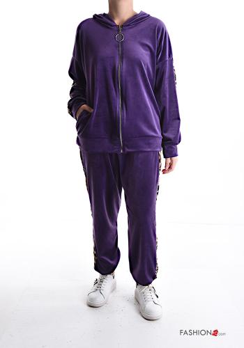 Coordinato in velluto Fantasia animalier con elastico con cappuccio con tasche con zip - ph 1