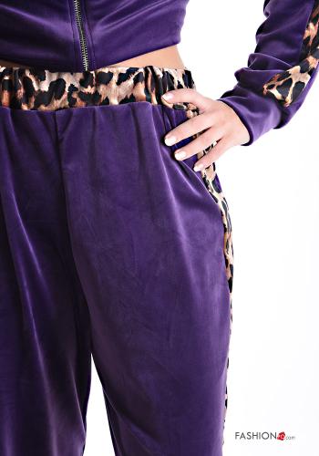 Coordinato in velluto Fantasia animalier con elastico con cappuccio con tasche con zip - ph 4