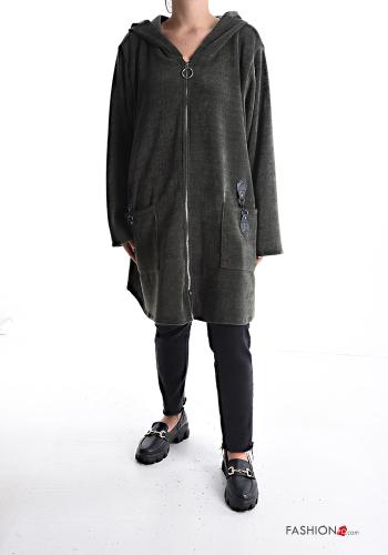 long Sweatshirt with pockets with hood with zip