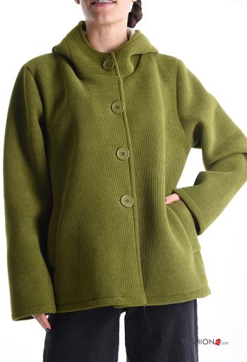 Cappotto maniche lunghe senza fodera con bottoni con tasche con cappuccio - ph 1