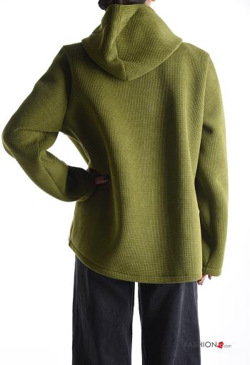 Cappotto maniche lunghe senza fodera con bottoni con tasche con cappuccio - ph 2