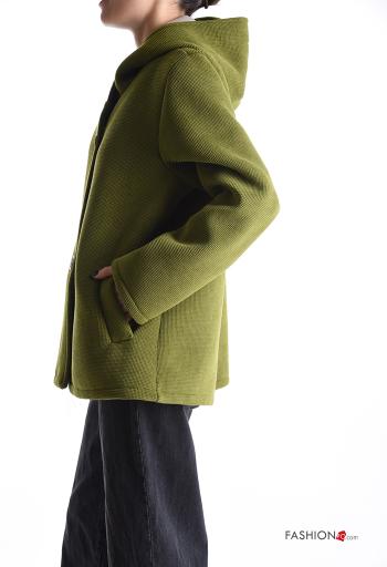 Cappotto maniche lunghe senza fodera con bottoni con tasche con cappuccio - ph 3
