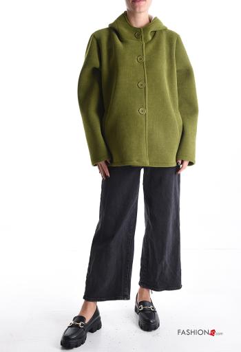 Cappotto maniche lunghe senza fodera con bottoni con tasche con cappuccio - ph 5