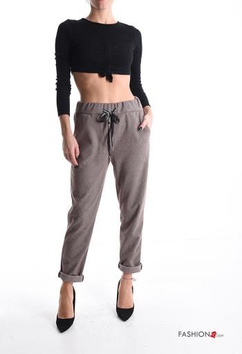 Pantalon en Coton Imprimé vichy avec poches avec coulisse - ph 5
