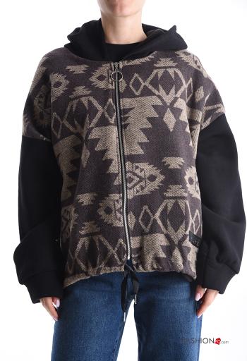 Chaqueta de Algodón manga larga Diseño impreso con cremallera con capucha