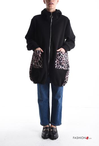 Cappotto in Cotone Fantasia animalier senza fodera con tasche con zip con cappuccio