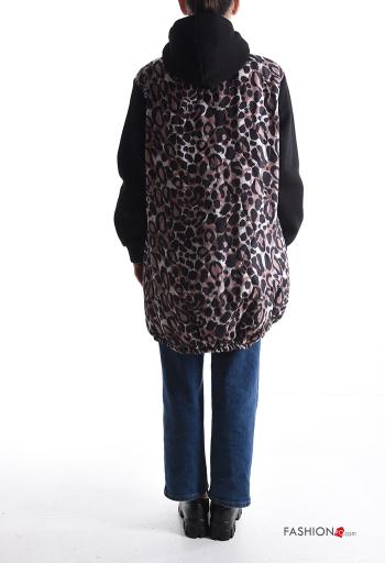 Cappotto in Cotone Fantasia animalier senza fodera con tasche con zip con cappuccio - ph 2