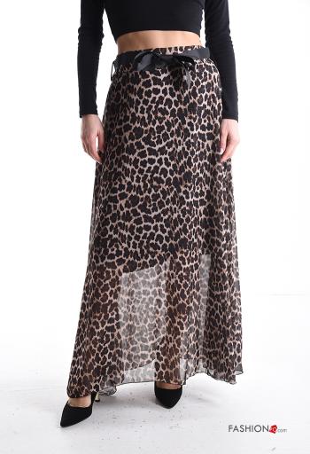 Gonna chiffon Fantasia animalier con fodera con cintura in stoffa - ph 1
