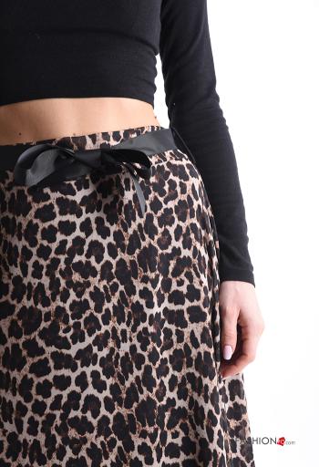 Gonna chiffon Fantasia animalier con fodera con cintura in stoffa - ph 4