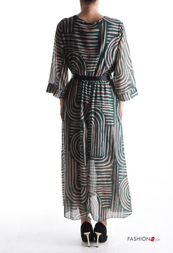 Abito chiffon Fantasia astratta maniche a tre quarti con cintura in stoffa scollo a V con fodera - ph 2