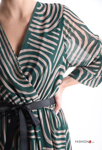 Abito chiffon Fantasia astratta maniche a tre quarti con cintura in stoffa scollo a V con fodera - ph 4