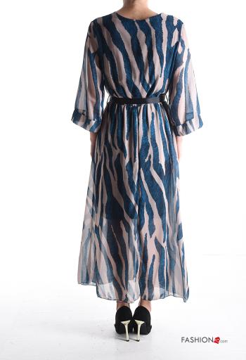 Abito chiffon Fantasia astratta maniche a tre quarti con cintura in stoffa scollo a V con fodera - ph 2