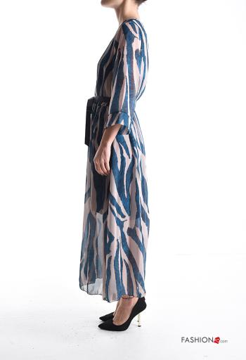 Abito chiffon Fantasia astratta maniche a tre quarti con cintura in stoffa scollo a V con fodera - ph 3