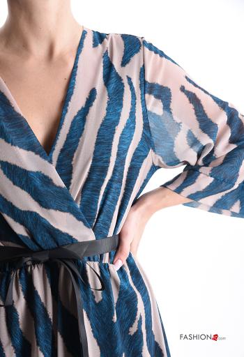 Abito chiffon Fantasia astratta maniche a tre quarti con cintura in stoffa scollo a V con fodera - ph 4