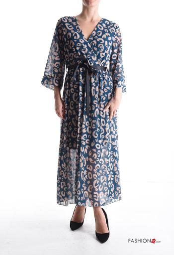 Abito chiffon Fantasia astratta maniche a tre quarti con cintura in stoffa scollo a V senza fodera - ph 1