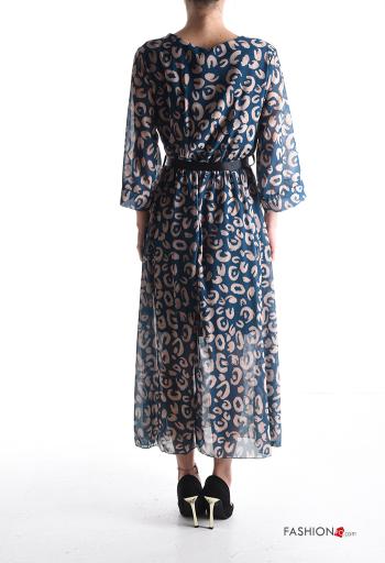 Abito chiffon Fantasia astratta maniche a tre quarti con cintura in stoffa scollo a V senza fodera - ph 2