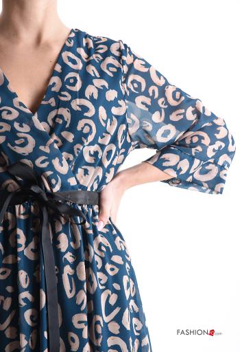 Abito chiffon Fantasia astratta maniche a tre quarti con cintura in stoffa scollo a V senza fodera - ph 4