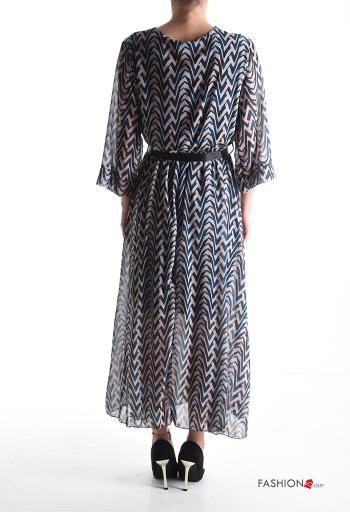 Abstract print chiffon Dress 3/4 sleeve with fabric belt with lining with v-neck - ph 2
