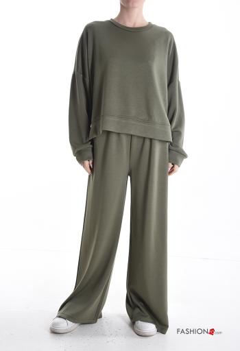 long sleeve crew neck wide leg Sports set with pockets with elastic