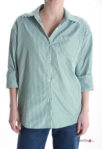Camisa de Algodón manga larga con cuello a rayas con botones