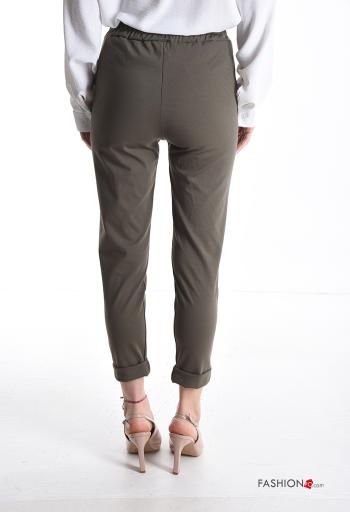 skinny Cotton Trousers with buttons with elastic with pockets - ph 2