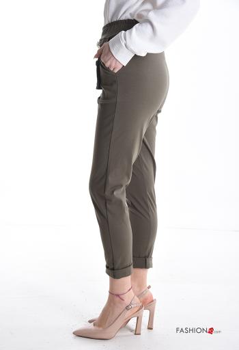 skinny Cotton Trousers with buttons with elastic with pockets - ph 3