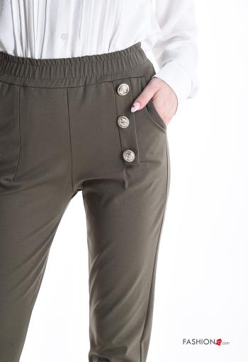 skinny Cotton Trousers with buttons with elastic with pockets - ph 4