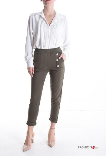 skinny Cotton Trousers with buttons with elastic with pockets - ph 5