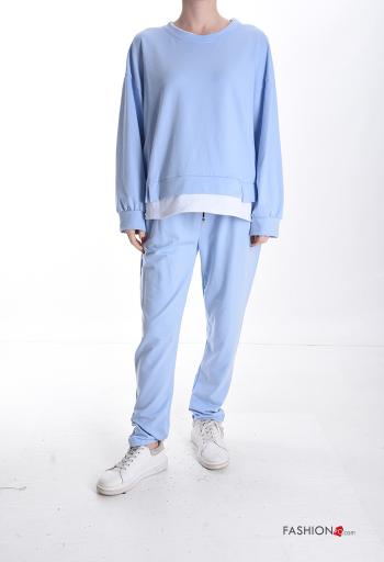 long sleeve crew neck Cotton Sports set with pockets with elastic
