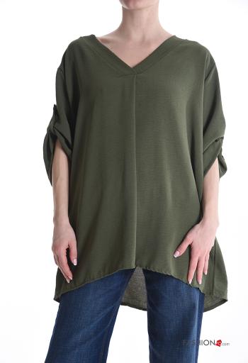 Blouse oversize à col en V manches à trois-quarts
