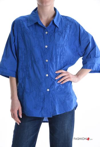 Camicia in Cotone con colletto Fantasia ricamata con bottoni maniche a tre quarti