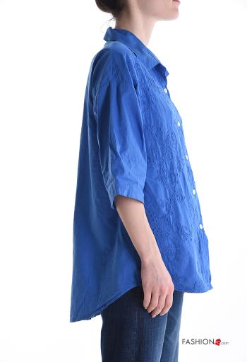 Chemise en Coton à collet à broderie à boutons manches à trois-quarts - ph 3